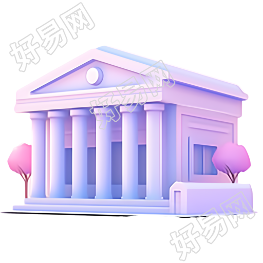 粉紫色渐变的银行建筑插图