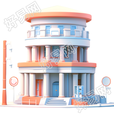 银行大楼3D外观设计插画