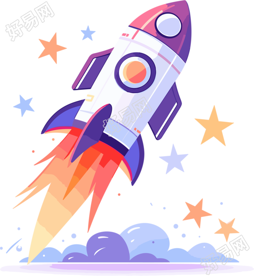 火箭和星星卡通矢量扁平插画