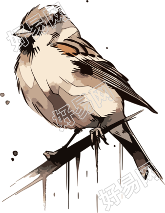 麻雀水墨插画素材