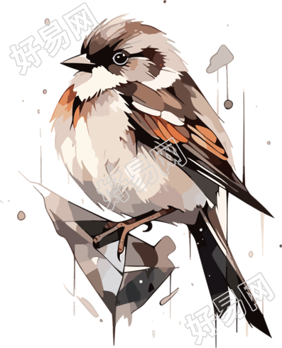 水墨风格麻雀插图