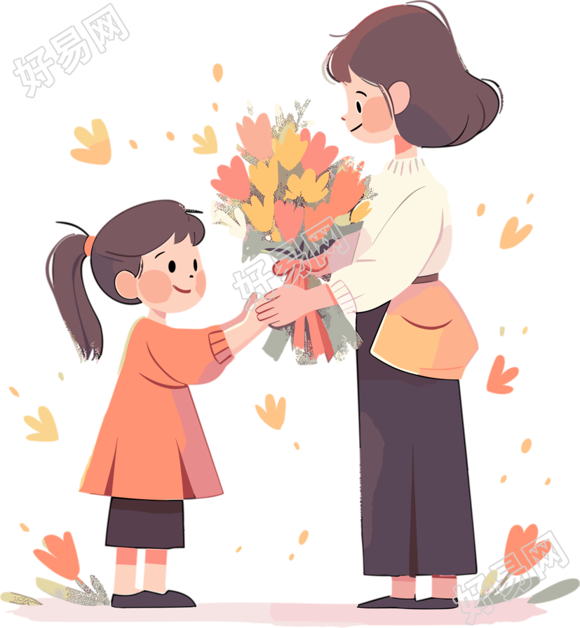 手绘迷你花束送给老师扁平插画