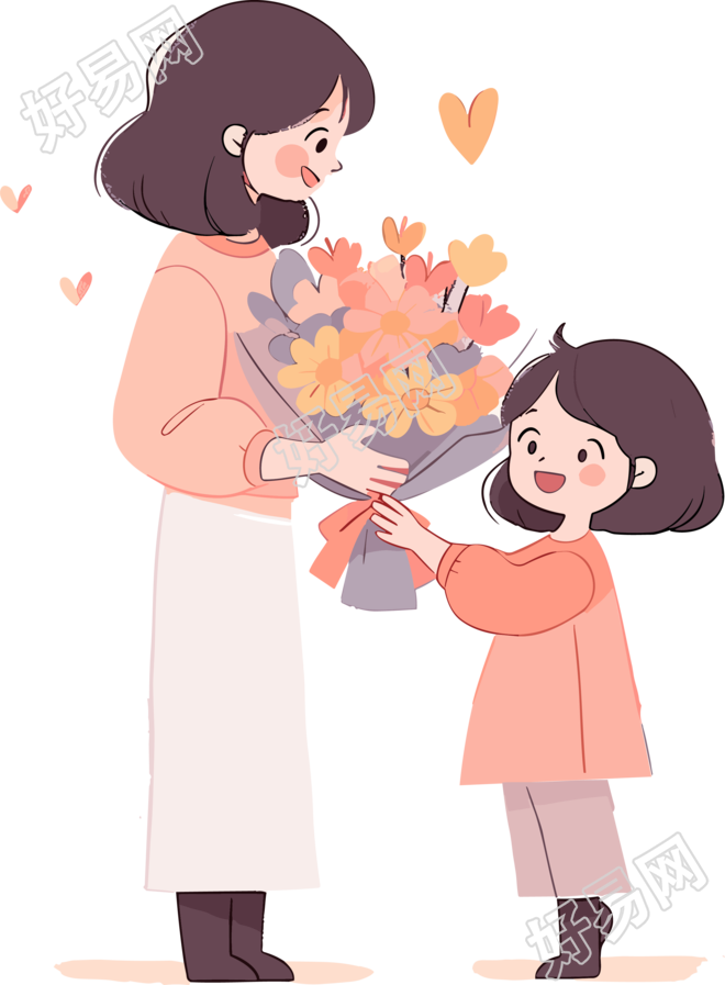 孩子送花给老师的扁平插画