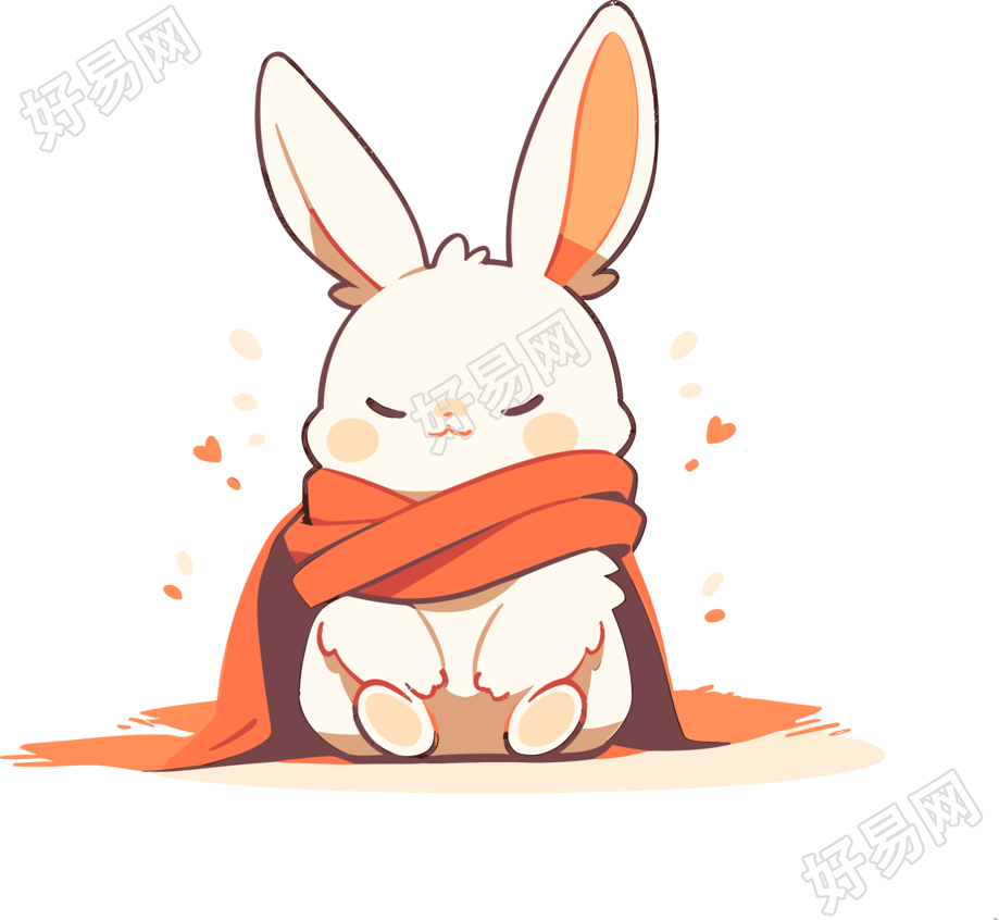 带红色围巾的兔子插画设计素材