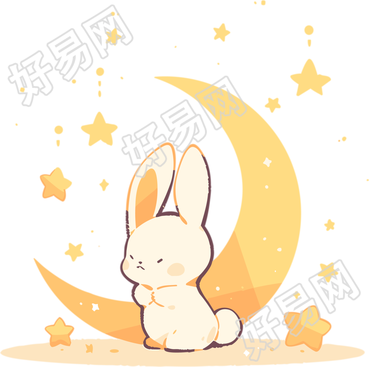 中秋节插画设计手绘卡通兔子素材