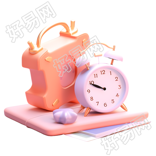 简约明亮的3D模型闹钟和笔记本素材