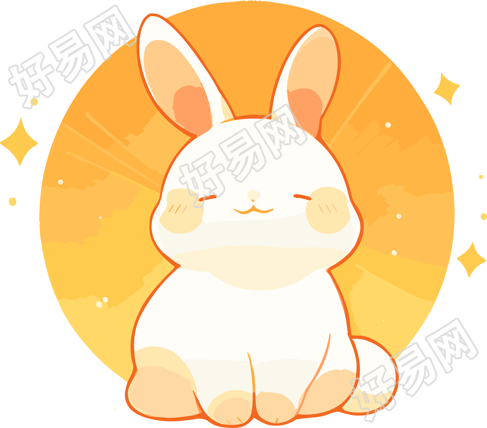 手绘中秋节乖巧微笑的兔子插画