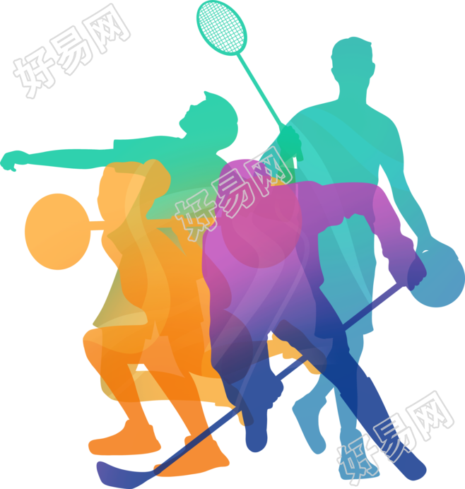 杭州亚运会男运动员彩色剪影插画