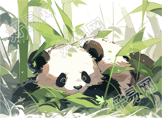 趴在竹叶上的熊猫插画素材