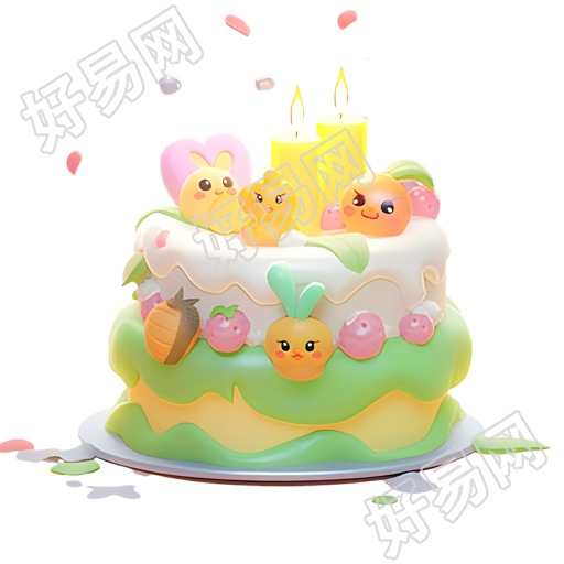 小清新草绿色生日蛋糕插画