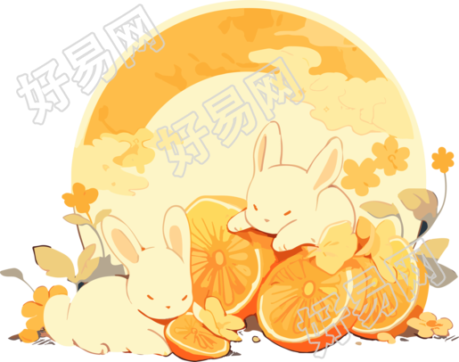 手绘中秋节兔子插画素材
