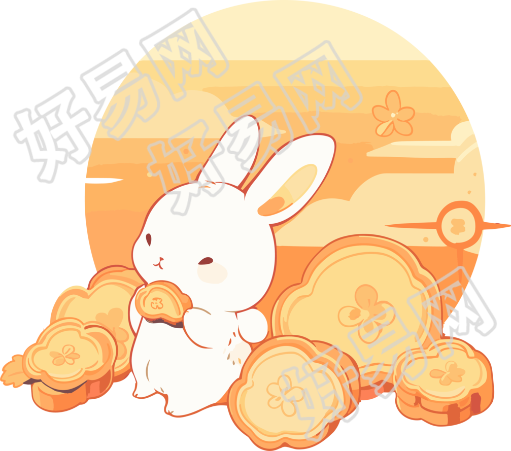 中秋节兔子月亮手绘插画