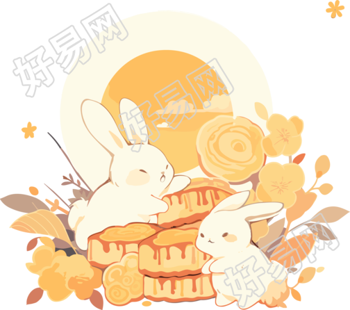 月饼堆里的兔子插画