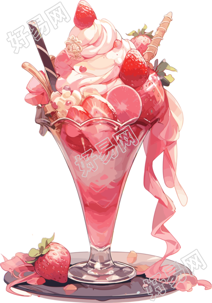 粉色复古风美味冰淇淋素材