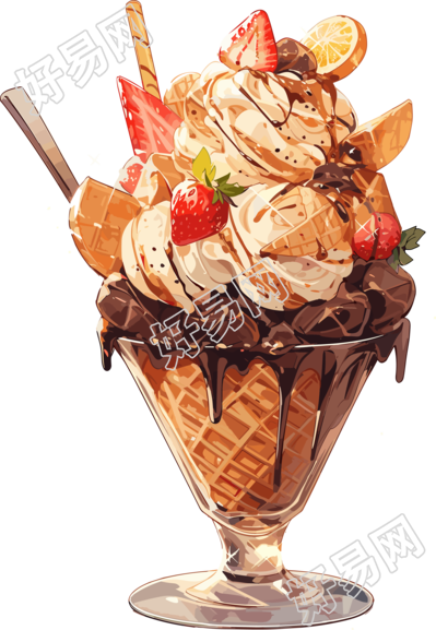 焦糖风味的美味冰淇淋插画