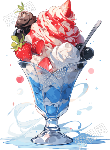 草莓果酱蓝色美味冰淇淋PNG素材