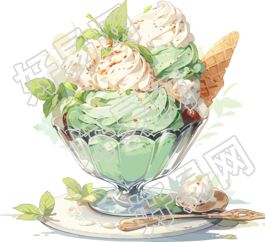 薄荷绿冰淇淋复古风格PNG素材