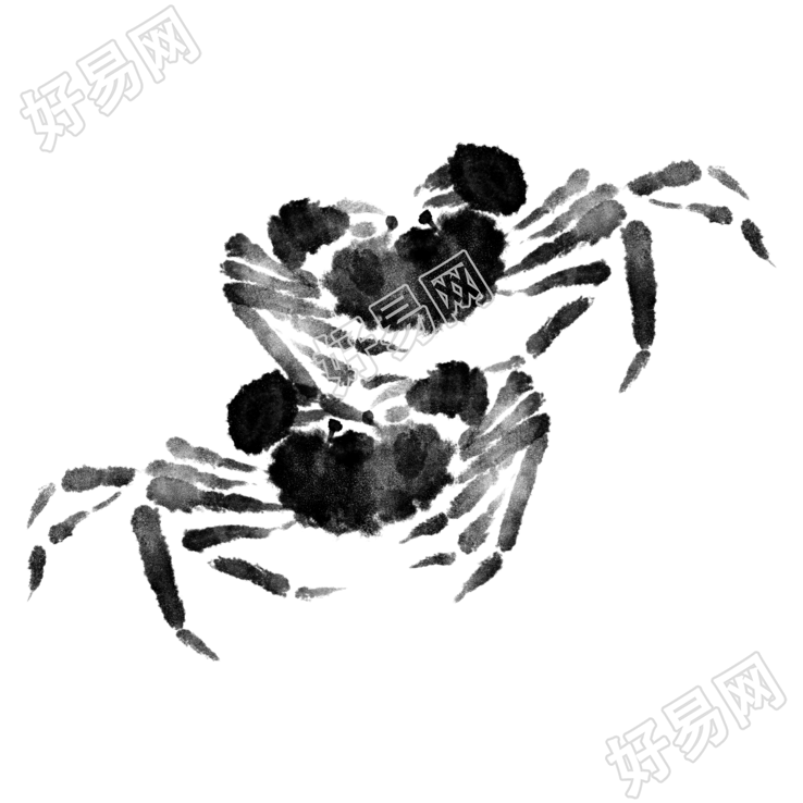 水墨画螃蟹透明背景插画