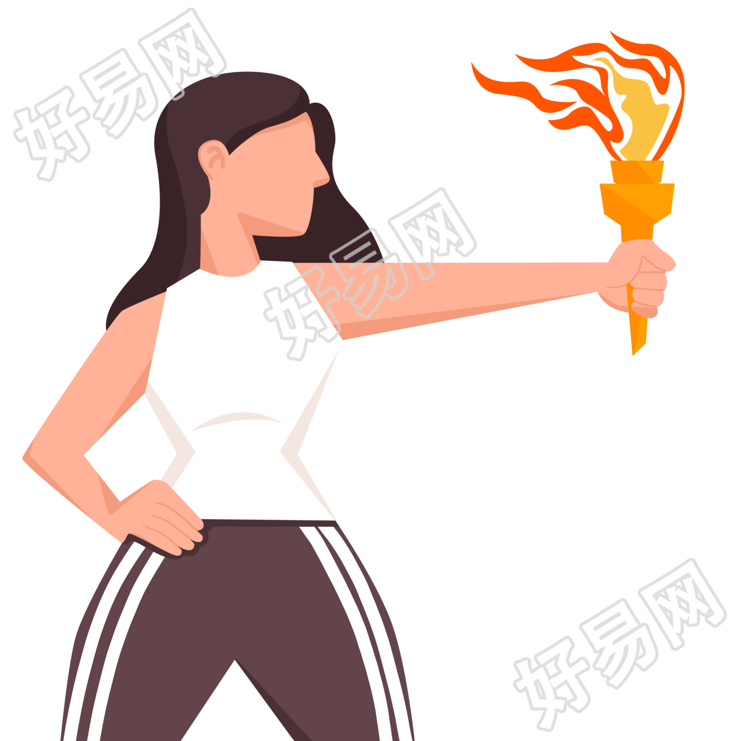 杭州亚运会手拿火炬的女生插画素材