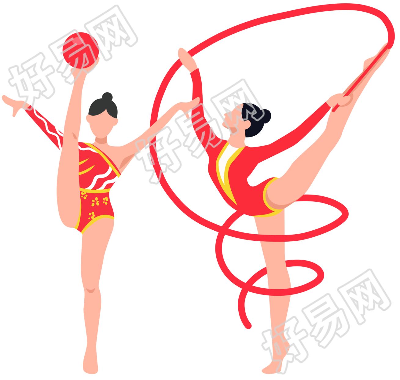 艺术体操透明背景手绘插画
