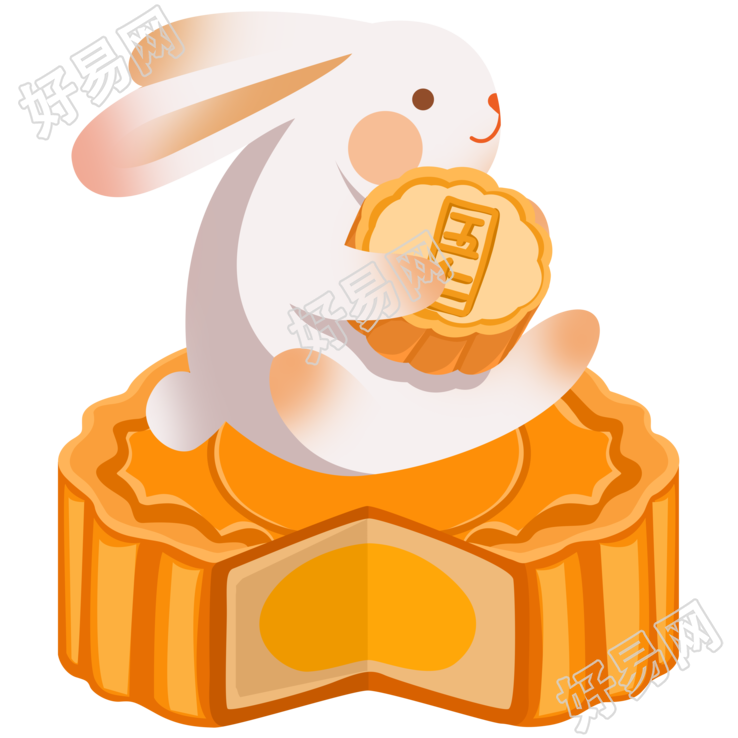 中秋节可爱的玉兔抱着月饼商用素材