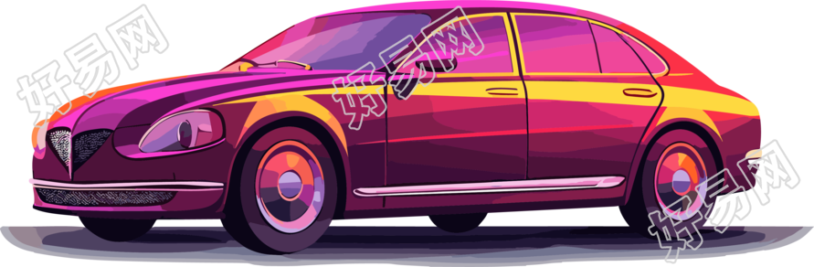 暗洋红和浅绯色的2D汽车插画素材