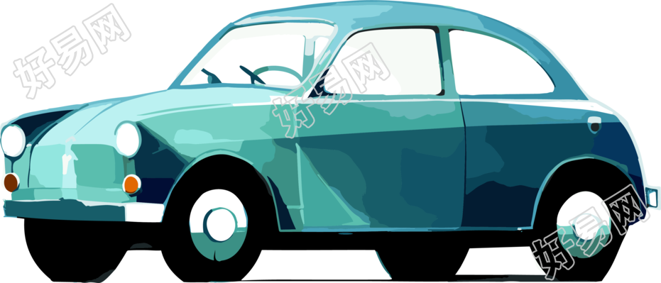 浅青色汽车创意设计元素插画