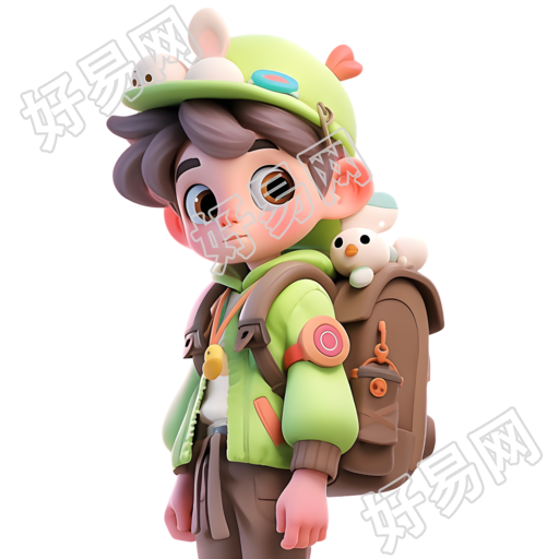 穿绿色外套的阳光男孩动画系列角色插图