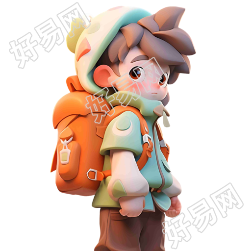 超写实雕塑风格的卡通男孩插画