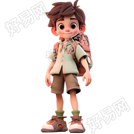 卡通孩子背包立绘3D模型插画