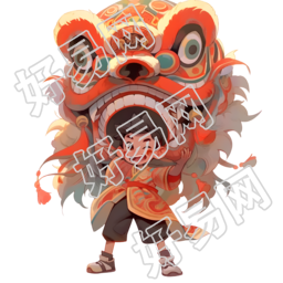 亚洲风格的舞狮艺术插画素材