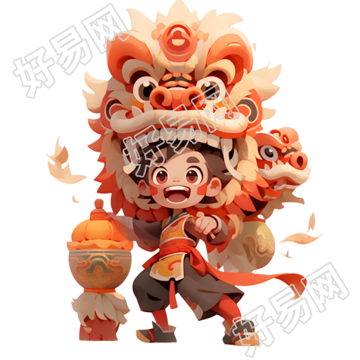舞狮亚洲风格男孩PNG素材
