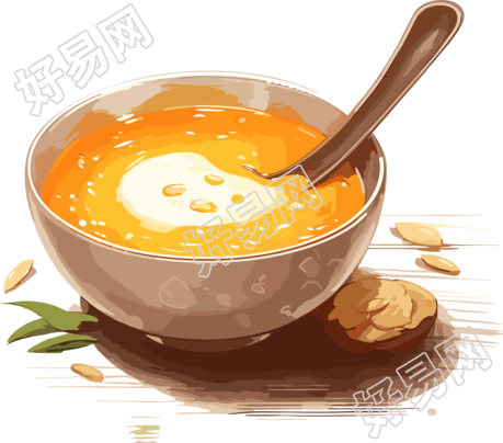中国水墨风格蘑菇汤PNG插画设计
