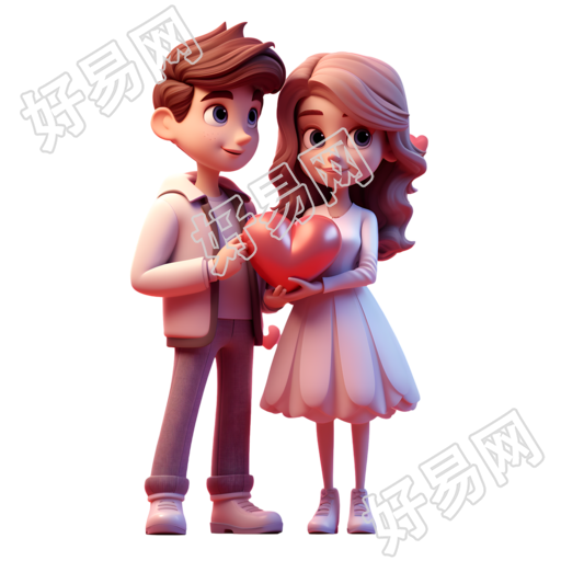可爱情侣持爱心PNG素材