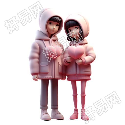 手捧爱心的卡通情侣插画素材