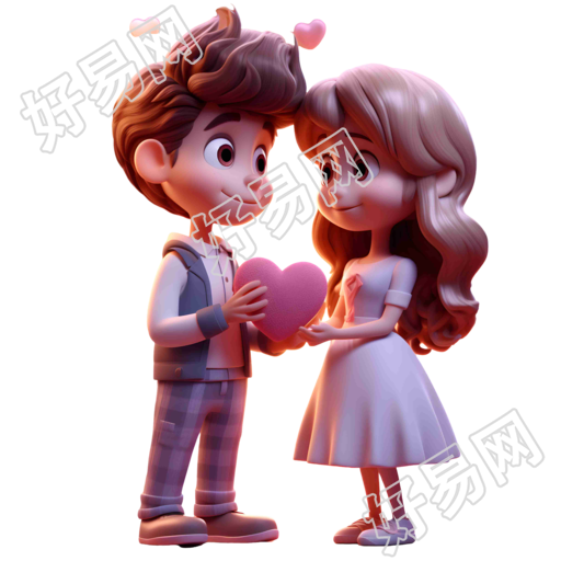 3D立体梦幻卡通情侣插画
