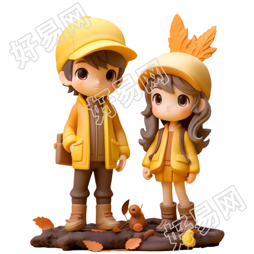 情侣动漫角色黄色服装PNG素材