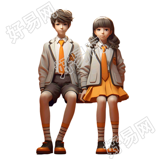 校园里的男孩和女孩坐在一起插画素材