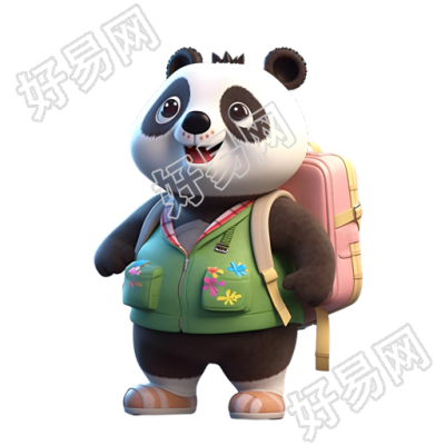 创意设计熊猫和背包插画素材
