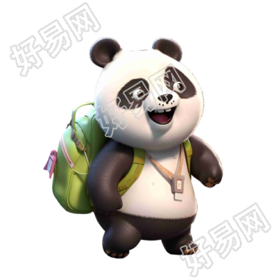 微信的卡通熊猫背包插画