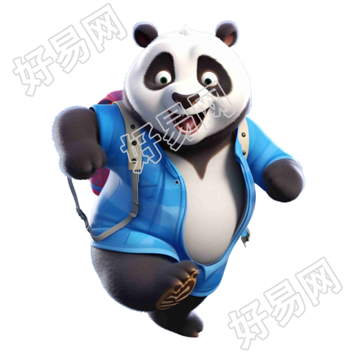 熊猫带着双肩包奔跑插画素材