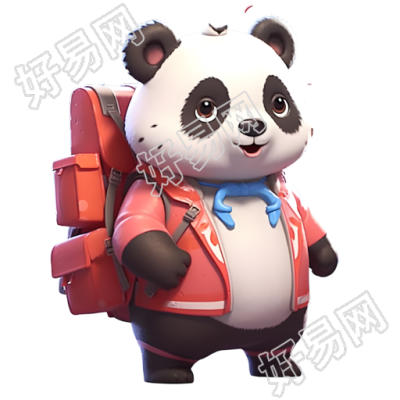 红色外套的熊猫背包插画设计