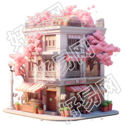 可商用3D模型可爱花店建筑素材