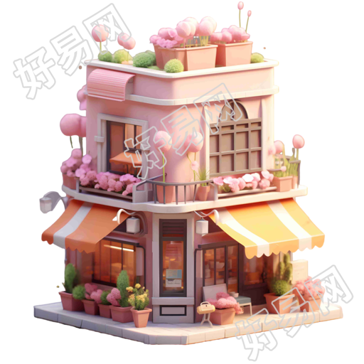 亮灯的花店可爱风建筑3D模型素材