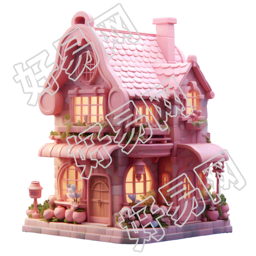 3D幻想粉色木屋商用素材