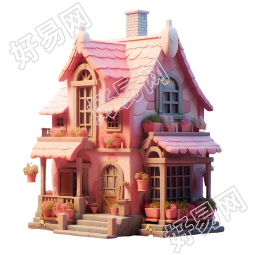 3D粉色木屋玩具商用素材