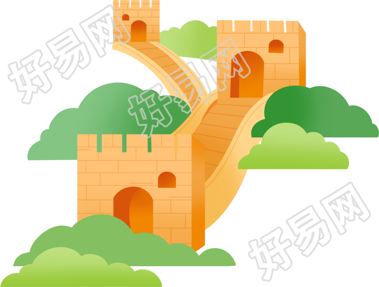 卡通风格的长城透明背景元素