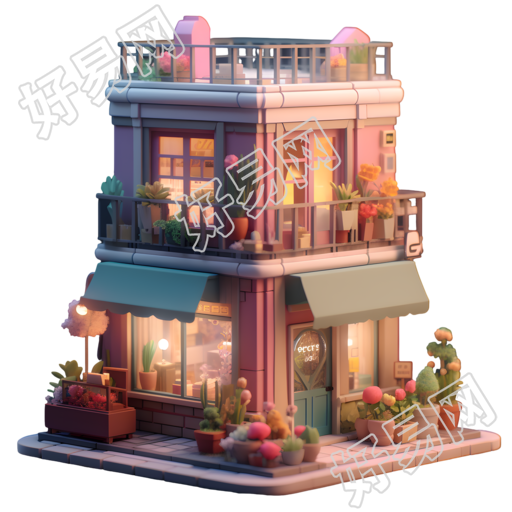 可商用的可爱风城市花店3D模型素材