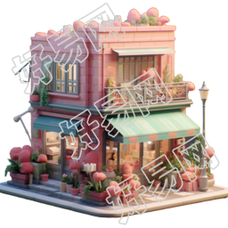 可爱城市粉色花店3D模型插图