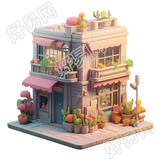 3D花店模型透明背景插画